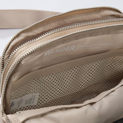 Pander Nylon Fanny Pack Belt Bag for Women with 5 Zipper Pockets - color: Raw Linen