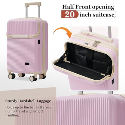 Merax Hardside Luggage Set,5 Piece Half Opening Suitcase Set,Pink - color: Light Pink, size: 5 Piece(20/24/28/DB/TB)