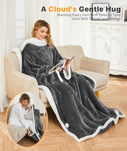 SIHOHAN 50 * 70" Pink & 50 * 70" Grey Heated Throw Blanket - Heated Wearable Blanket Throw with Foot Pockets