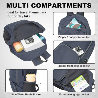 HOLYLUCK 20L lightweight packable Hiking Daypack Foldable Backpack for Men Women Small Travel Outdoor Foldable Shoulder Bag - color: Dark Grey