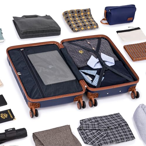 Cobens Luggage Sets 5 Piece with Spinner Wheels, 20/24/28inch - color: DarkBlue