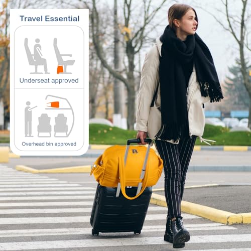 TOPDesign Travel Duffel Bag, Puffy Carry On Overnight, Gym Bag w/Wet Pocket - color: Golden Yellow