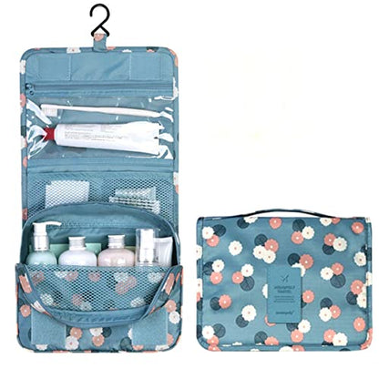 Trawila Travel Hanging Toiletry Bag Cosmetic Bag Makeup Organizers for Men & Women with Sturdy Hook (Blue flower) - color: Blue flower