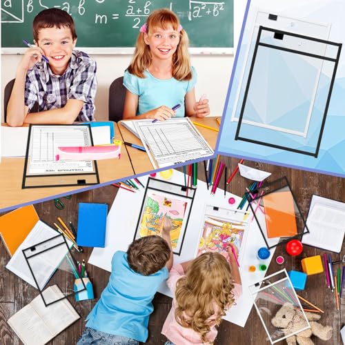 Seajan Clear Dry Erase Pockets Plastic Sleeves, Black, White - color: Black, White