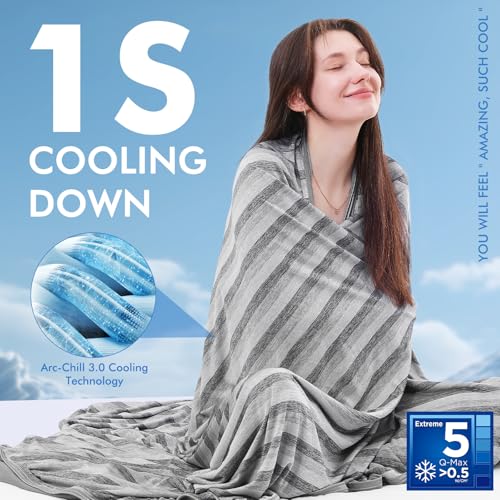 Marchpower Arc-Chill Cooling Blanket for Hot Sleepers Throw Grey Strip - color: Gray Strip, size: Throw 51" X 67"