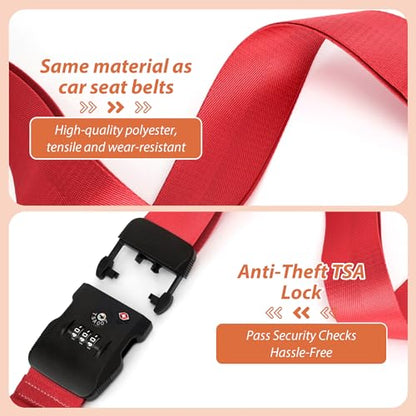 TSA Approved Luggage Straps with Combination Lock, Cross Red - color: Cross Red