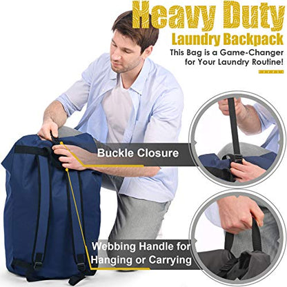 Backpack Laundry Bag, 115L Heavy Duty Extra Large College Laundry Backpack, Dirty Clothes Bag with Shoulder Straps, Laundry Hamper Bag with Drawstring Closure for College Dorm, Apartment Dark blue - color: Dark blue