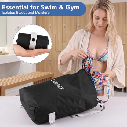 Dntorx 3 Pcs Travel Laundry Bags Dirty Clothes Travel Bag, Foldable Waterproof Laundry Bag with Sturdy Handle for Family Beach Gym Pool Yoga Workout College Dorm Swimsuit Diaper Storage, Black - size: 3 Pack - 45x60cm + 35x55cm + 30x40cm