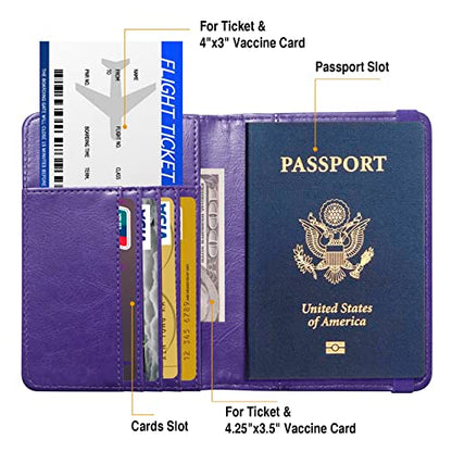 Premium Passport Holder for Travel RFID Blocking Passport Cover Slim - color: Purple