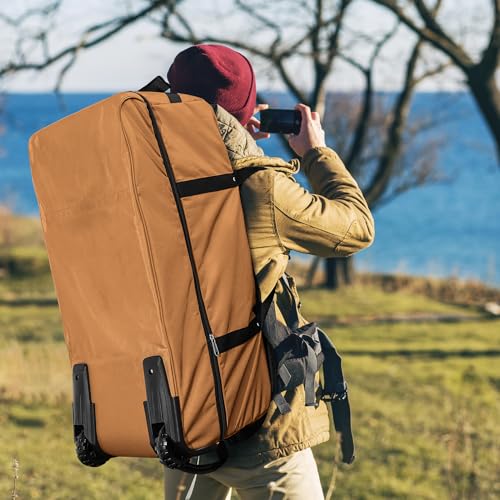 32 Inch Wheeled Foldable Duffle Bag, Large Capacity Rolling Bag | Waterproof premium oxford fabric,110L expandable to 140L,multi handles,all-terrain wheels,collapsible with storage pouch - color: Brown