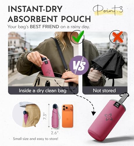 Mini Umbrella for Travel Compact - UPF 100+ UV Sun Umbrella for Purse Backpack,Super mini Sturdy Pocket Folding Umbrella with Absorbent Sleeve, Heavy Duty Parasol - color: 1-Rose