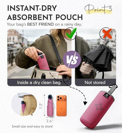 Mini Umbrella for Travel Compact - UPF 100+ UV Sun Umbrella for Purse Backpack,Super mini Sturdy Pocket Folding Umbrella with Absorbent Sleeve, Heavy Duty Parasol - color: 1-Rose