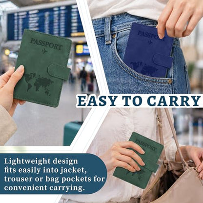 2 Pack Passport Book Holders, PU Leather Passport Cover - color: Dark Green & Dark Blue