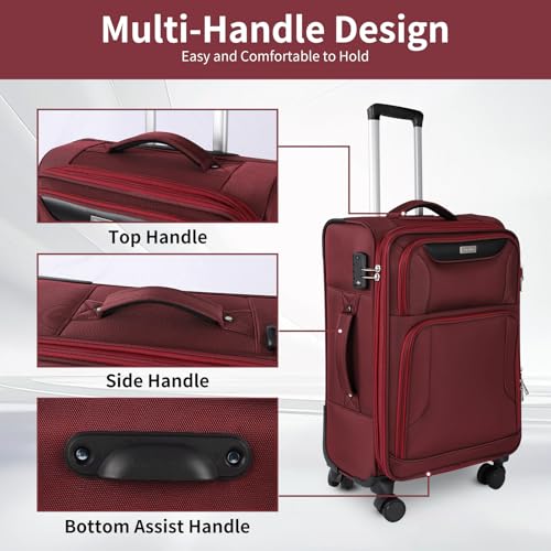 WireHot 3-Piece Softside Expandable Luggage Set, Burgundy, 20in/24in/28in - color: Burgundy