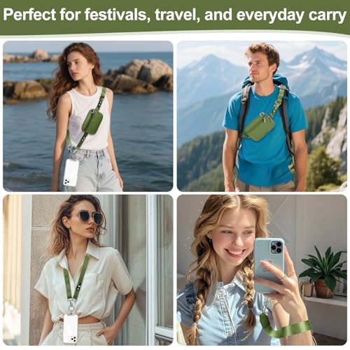 Phone Lanyard Crossbody with Detachable RFID Wallet (Green, Large) - color: Green, size: Large