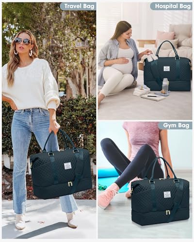 Travel Weekender Duffle Bag for Women: Overnight Bags with Shoe Compartment - color: 7-Peacock Blue, size: Large