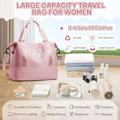 Travel Duffel Bag Carry On Overnight Weekender Bags for Women Hospital Tote - color: B-pink-expandable, size: X-large