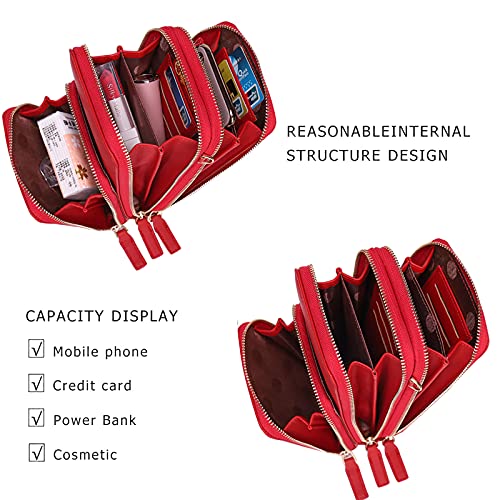 myfriday Small Cell Phone Crossbody Bag, Multi-pocket & 6 Card Slots - color: A-red