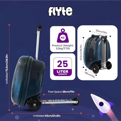 FLYTE Scooter Suitcase Folding Kids Luggage – Sammie the Spaceman, 18 Inch Hardshell, Ride On with Wheels, 2-in-1, 25 Litre Capacity - color: Sammie The Spaceman