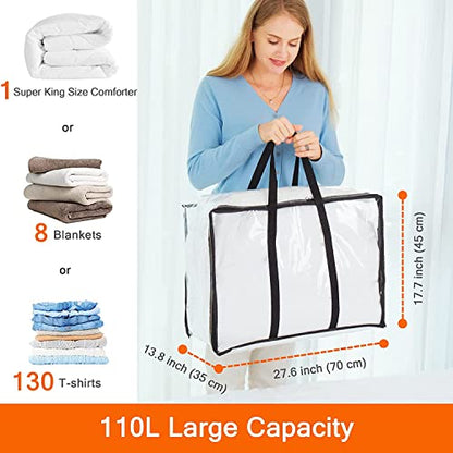 Vieshful 7 Pack 110L Clear Comforters Storage Bags with Zipper - size: 110L, style: 7 Pack