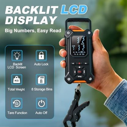 8-Slot Digital Fishing Scale with Lip Gripper & Auto-Rank Memory - color: Black