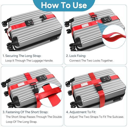 Travel Inspira Heavy Duty Luggage Straps with TSA Lock - color: Cross Red-New