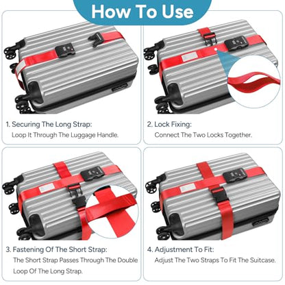 Travel Inspira Heavy Duty Luggage Straps with TSA Lock - color: Cross Red-New