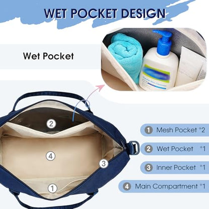 WANDF Personal Item Travel Bag, Carry On Weekender Bag for Women - color: Blue