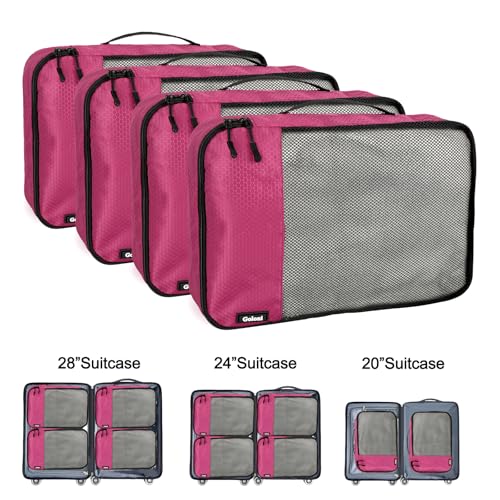 Packing Cubes for Travel,4 Set Packing Cubes for Suitcases,Lightweight Mesh Luggage Organizer Bag with Double Zipper,Pink - color: Pink