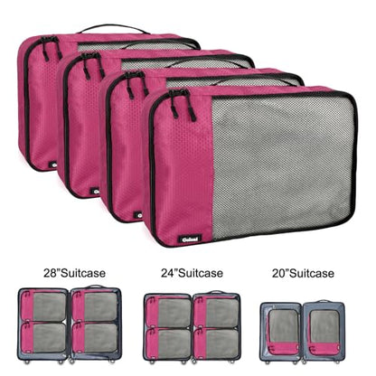 Packing Cubes for Travel,4 Set Packing Cubes for Suitcases,Lightweight Mesh Luggage Organizer Bag with Double Zipper,Pink - color: Pink