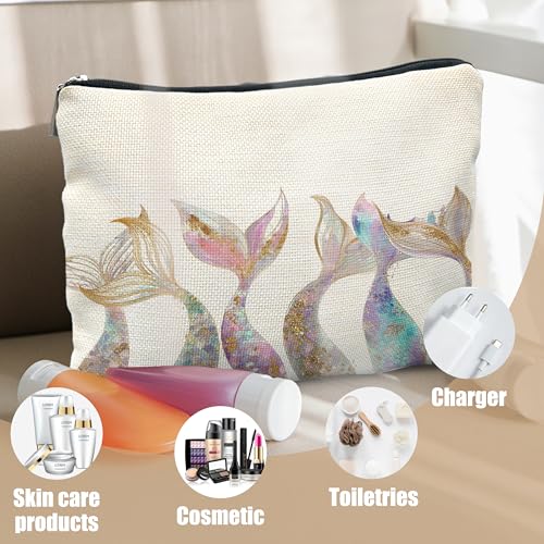 Mermaid Gifts for Women Girl, Mermaids Tail Makeup Bag Cosmetic Bag for Purse,Preppy Beach Cosmetic Bag for Purse, Aesthetic Ocean Coastal Makeup Zipper Pouch - color: Mermaid Tail