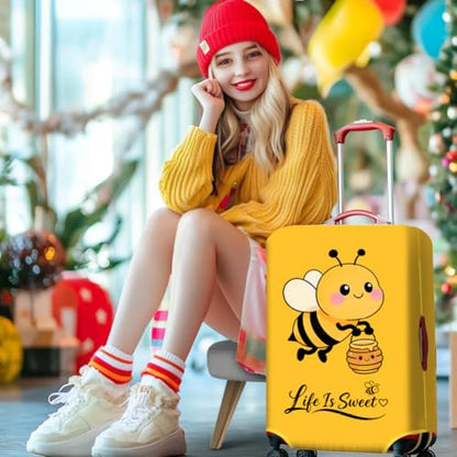 MAYJOYDIY Happy Bee Luggage Cover Sweet Honey Elastic Baggage Covers Cute Yellow Dust-Proof Suitcase Sleeve Anti-Scratch Washable Suitcase Protector L Fit 26-28 Inch Luggage - color: Bees
