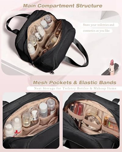 Marscamd Travel Makeup Bag for Women, Lay-Flat Toiletry Organizer, Black - color: Black