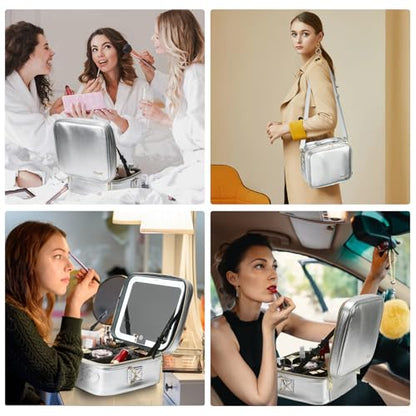 Mocado Travel Makeup Bag with Mirror Makeup Case with 10x Magnifying Mirror - color: Silver