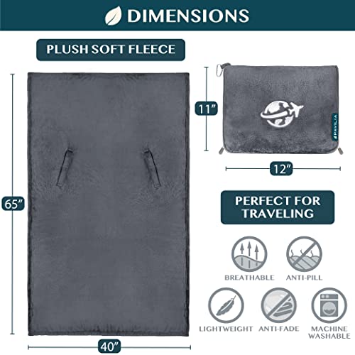 PAVILIA Compact 2-in-1 Travel Blanket Pillow for Airplane Flight, Dark Gray - color: Gray