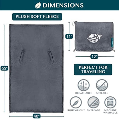 PAVILIA Compact 2-in-1 Travel Blanket Pillow for Airplane Flight, Dark Gray - color: Gray