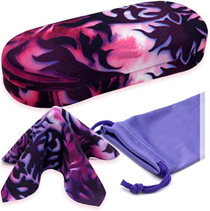 MyEyeglassCase Hard Shell Glasses case, Medium Eyeglasses Holder, Easy Open Lip for Men Women, Portable Sleeve Pouch & Cloth - color: Damask Paisley