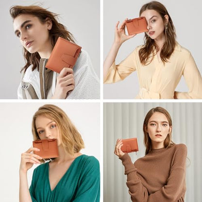 Airkit Small Wallet Women RFID Blocking Vegan Leather Bifold Compact Card Holder Wallet for Women with Zipper Coin Pocket 4 ID Window - color: Orange