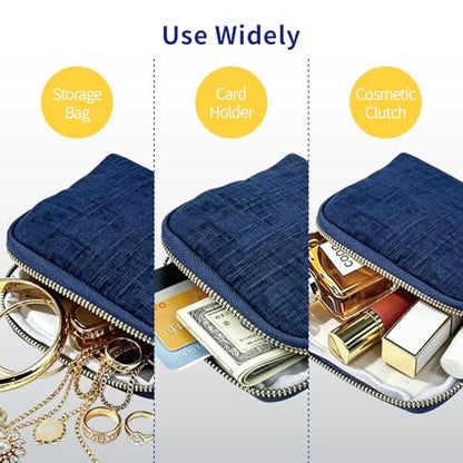 Small Travel Jewelry Case with Earring Box Mini Jewelry Case - color: Navy Blue