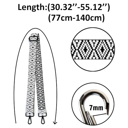 Purse Strap Replacement for Crossbody Bags & Handbags - color: Black White Geometric Diamond, size: 2 Inch Wide