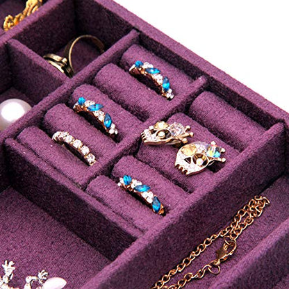 Two-Layer Jewelry Box Organizer Display Storage case with Lock (Purple) - color: Purple
