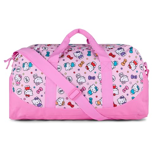 Hello Kitty Duffle Bag, 16” Travel Sleepover Bag for Girls, Weekender Bag, Pink Dance Bag - color: Hello Kitty