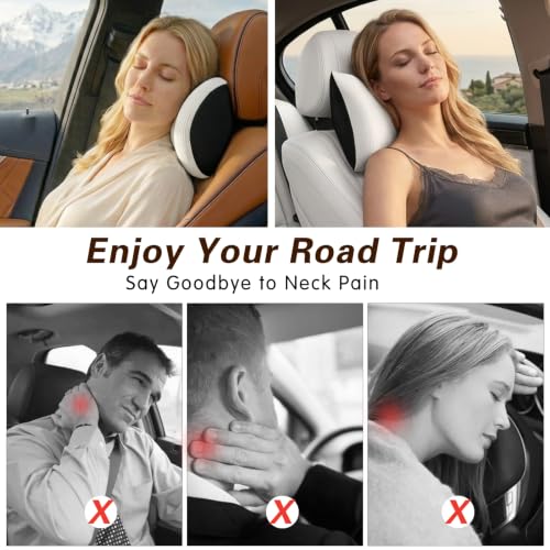 Cozy Car Headrest Pillow, Car Neck Pillow for Driving with Adjustable Strap - color: Silver