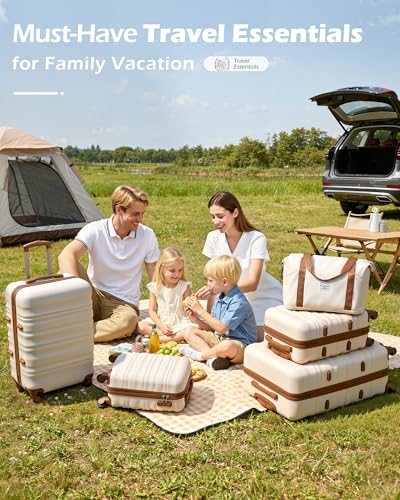 LONG VACATION Luggage Sets, 6 Piece, Hardshell Suitcase with Spinner Wheels - color: BEIGE-BROWN, size: 6-Piece Set