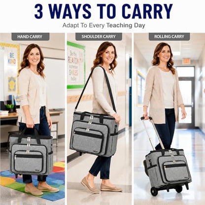 Rolling Craft Bag With Wheels, Teacher Organizer Tote With Detachable Trolley - color: gray, size: 2 Wheels & Fixed Front Feet
