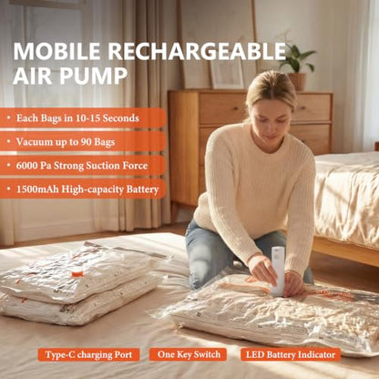 24 Pcs Vacuum Bags for Travel with Rechargeable Air Pump,Vacuum Storage Bag - size: 24 Combo Size (Orange)