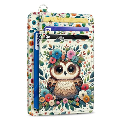Yonlevres Floral Owl Credit Card Holder Slim RFID Wallet Women Small Travel - color: Owl