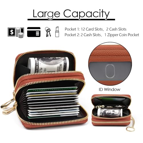 imeetu RFID Credit Card Holder, Small Card Wallet Women, Leather Card Case - color: Max - Brown, size: Max