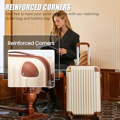 Cosbarn Carry On Luggage,3 Piece Luggage Set,22x14x9 Airline Approved - color: Beige