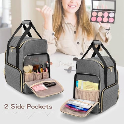 LUXJA Makeup Bag Backpack with 3 Removable Cases and 1 Makeup Brush Bag - color: Gray